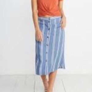 Marine Layer Tess Button Front Stripe Midi Skirt in Blue and White Size 10